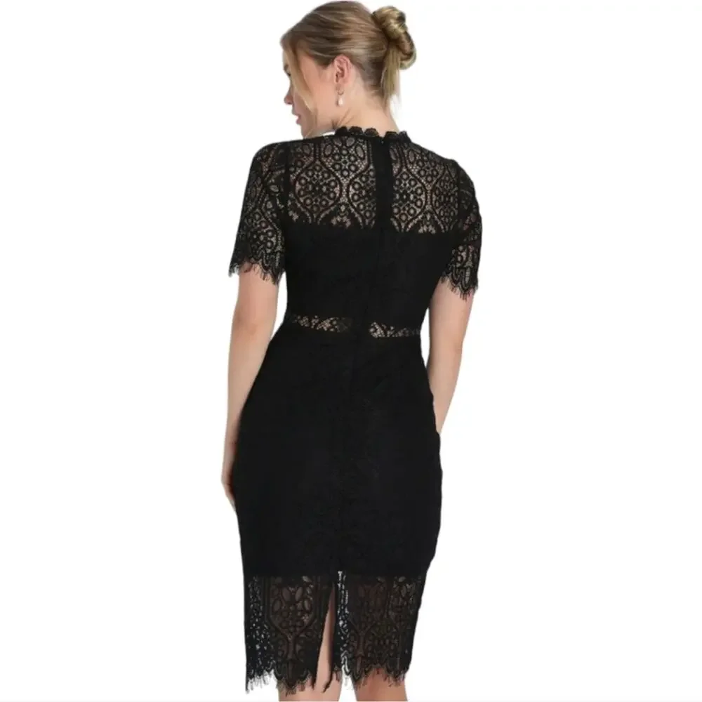 Lulus Remarkable Black Lace Peek A Boo Eyelash Fringe Trim Midi Dress Medium - Picture 3 of 10